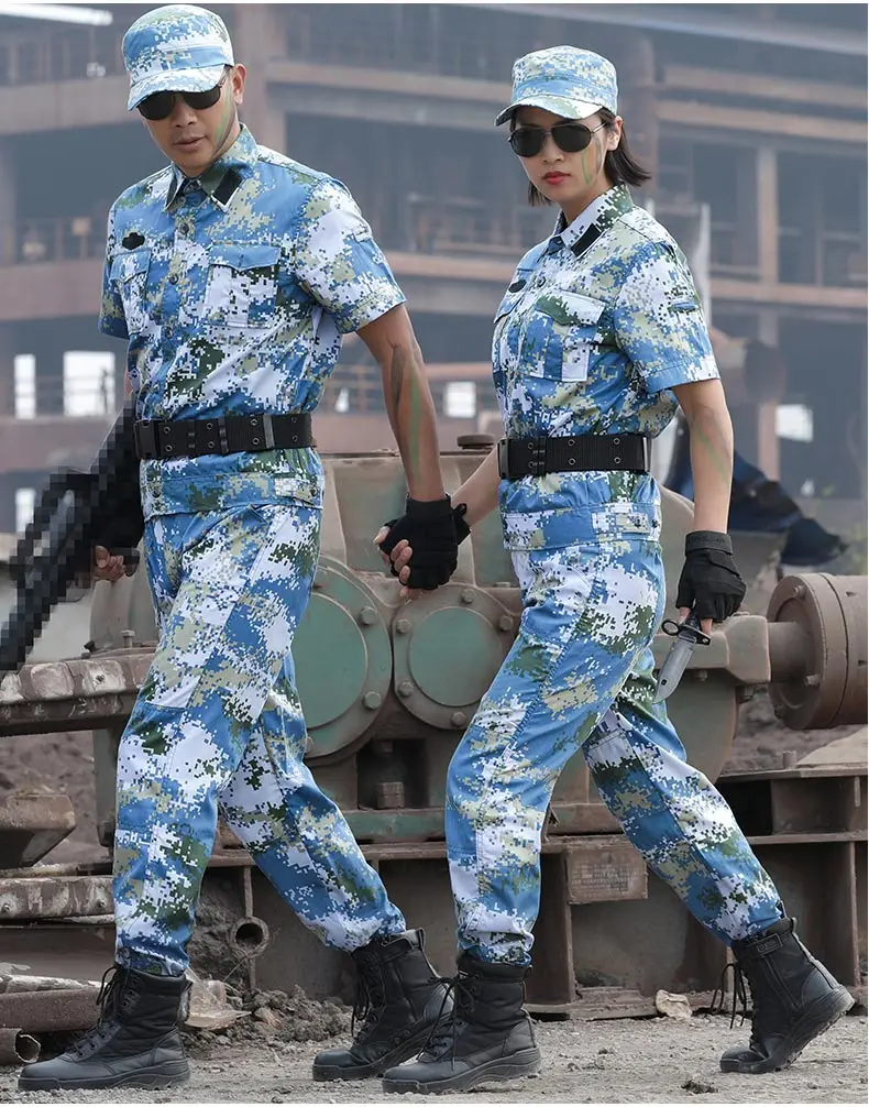 Blue Camouflage 3 Colors Summer Military Uniform Blue Sea Camouflage Short Combat Shirt Army Clothing Tactical Fishing Hunting Clothes Men Women - Цвет: Blue Camouflage