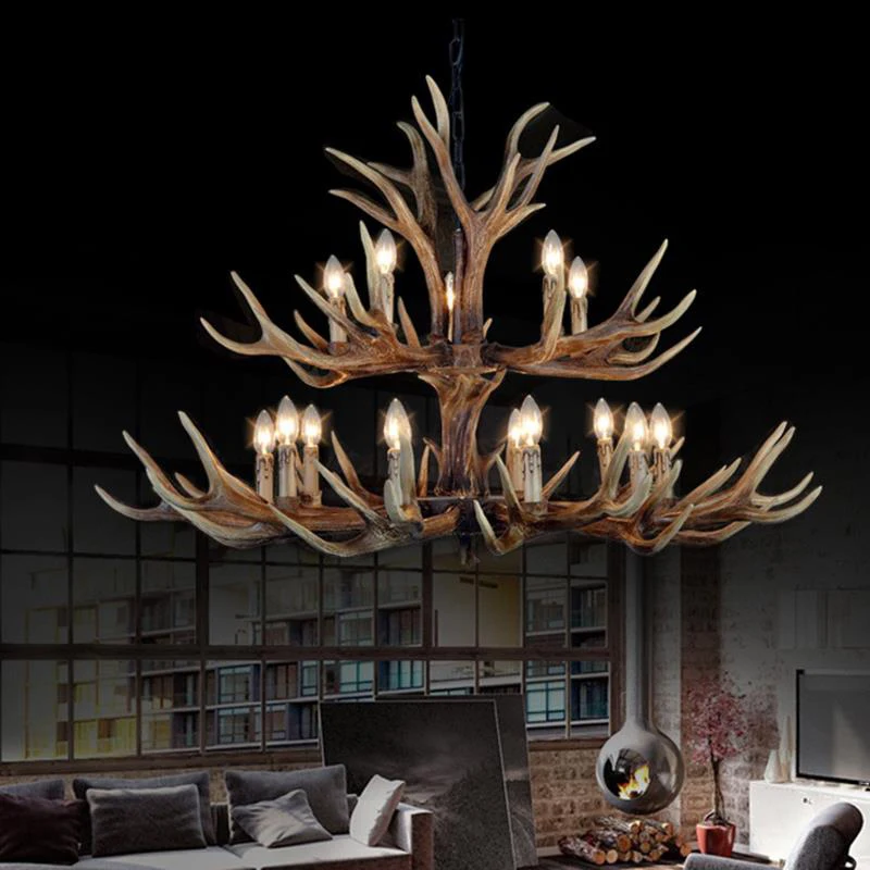 Candelabro de araña de resina Retro, lámpara de cuerno de ciervo, decoración del hogar, iluminación E14, 110-240V, No roto, paquete de pozo