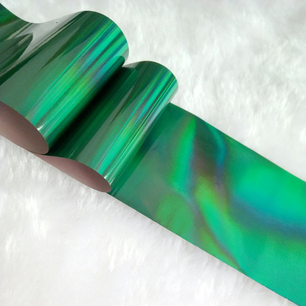 Голографическая темно зеленая фольга для перевод на ногти 100 см эффект Авроры