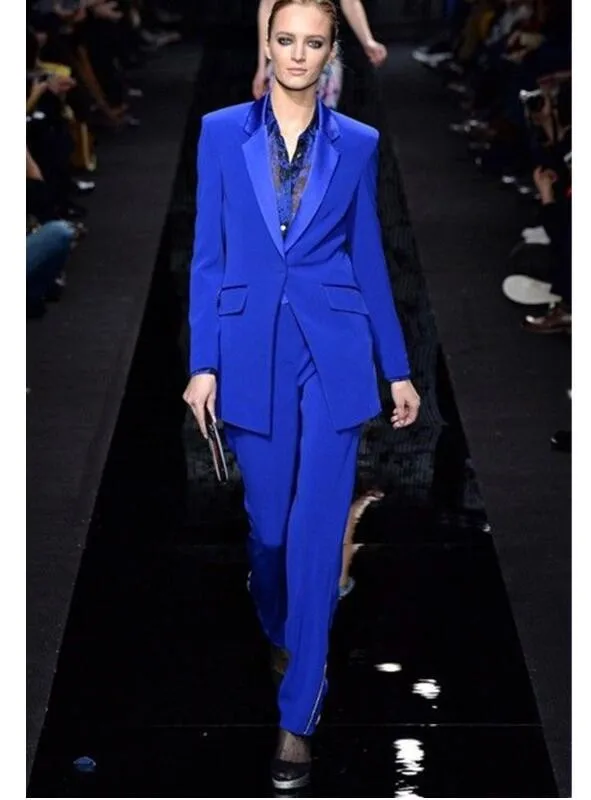 Королевский синий однобортный женский костюм весенне-осенний тонкий