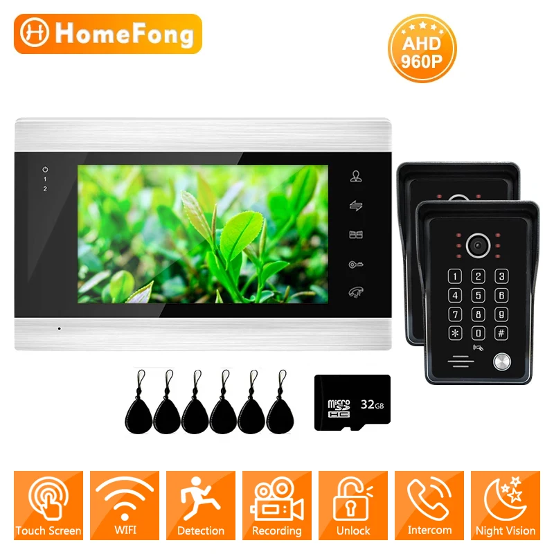 

Видеодомофон HomeFong, 7 дюймов, Wi-Fi, с 2 камерами, с датчиком движения