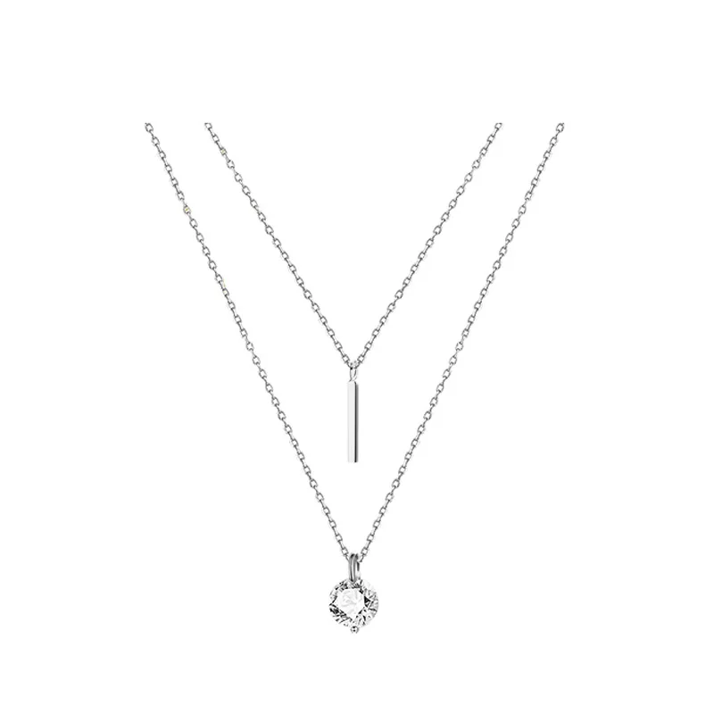 

VENTFILLE 925 Sterling Silver Double-layer Flash Diamond Round Long Strip Pendant for Women Fashion Jewelry Cute Accessories