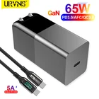 Быстрое зарядное устройство URVNS GaN 65 Вт, PD65W USB C зарядное устройство со складной вилкой для MacBook ProAir, Surface Pro, iPhone, Samsung, Xiaomi