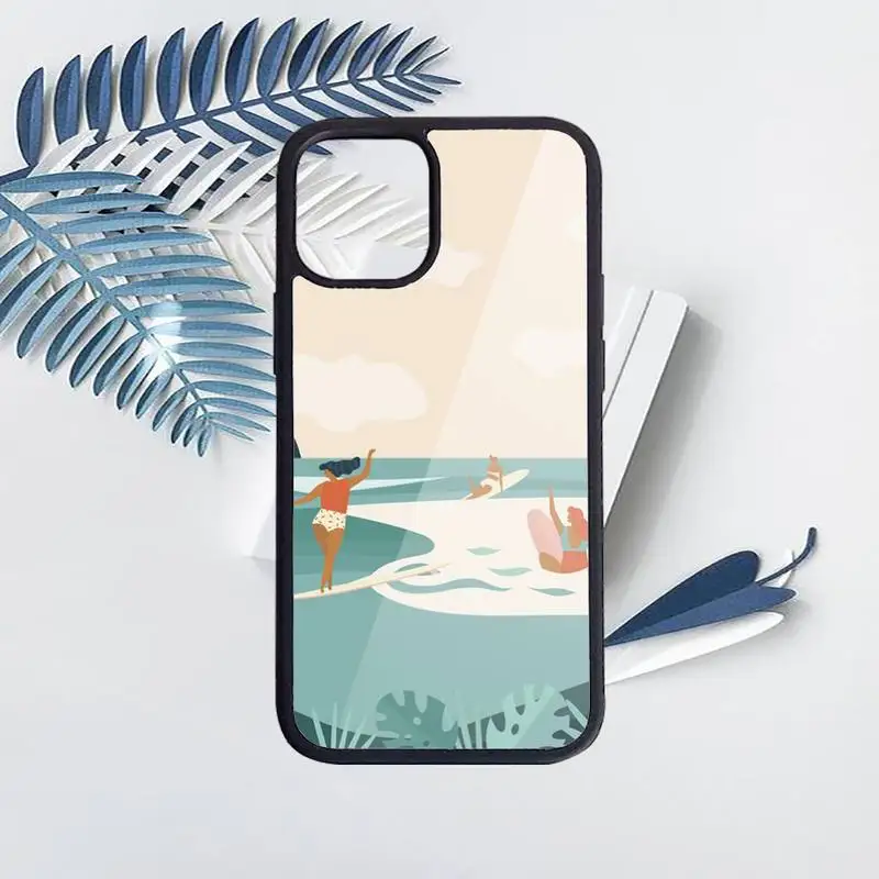 

surfing art surf Girl cartoon Phone Case for iPhone 11 12 pro XS MAX 8 7 6 6S Plus X 5S SE 2020 XR Hard PC