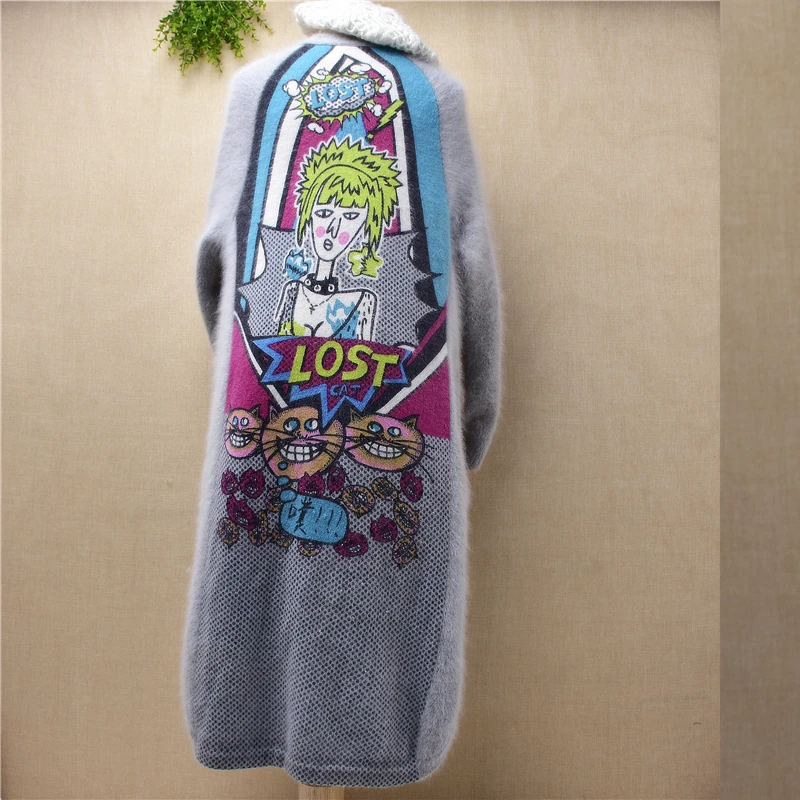 Женское Модное Длинное свободное кашемировое пальто с принтом crazy girls длинное