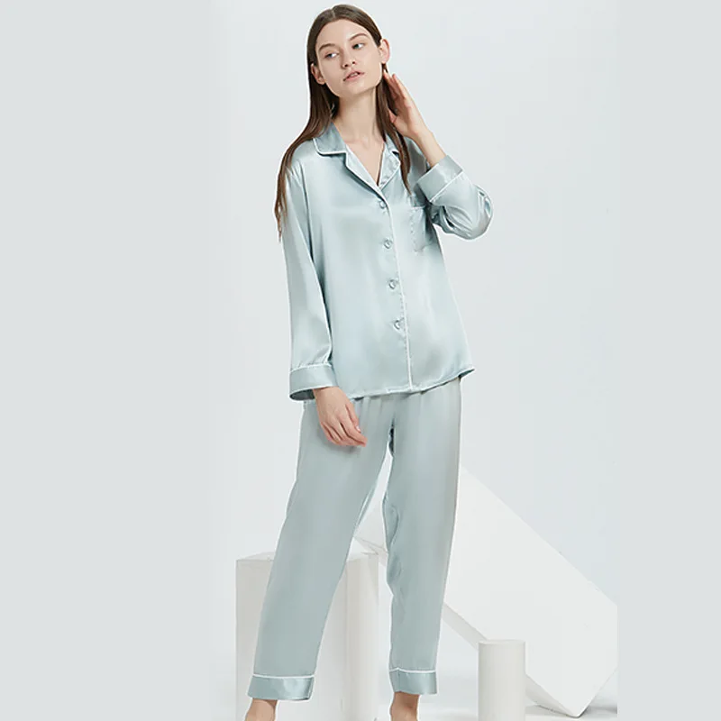 Summer 16 Momme Mulberry Silk 100% Silk Solid Long Sleeve Women's Pajamas G21041801