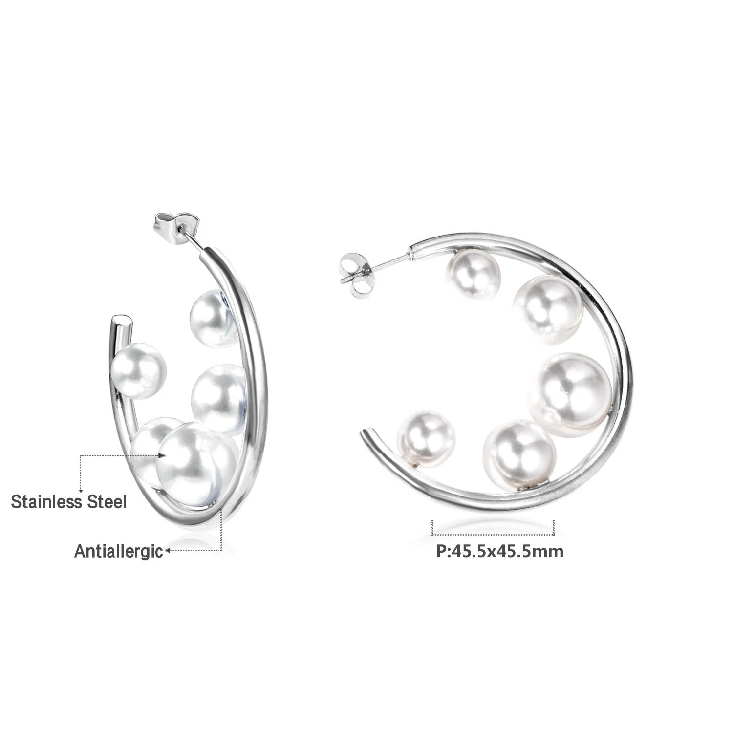 

Серьги-кольца женские из нержавеющей стали под золото и серебро с искусственным жемчугом