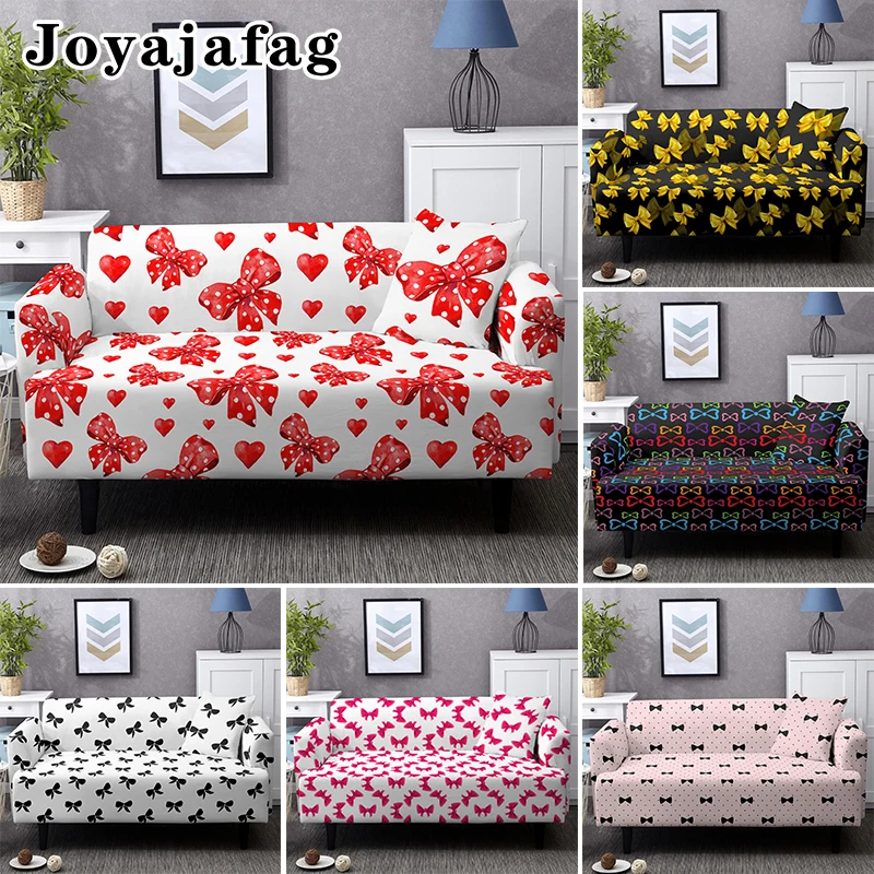 

Cartoon Bow Elastic Sofa Cover For Living Room L Shape Sectional Stretch Slipcovers Washable Couch Covers 1/2/3/4 Seaters