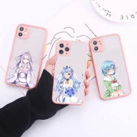 rezero anime girl phone case simple matte bumper phone case for iphone12 11 pro max x xs max xr 7 8 plus 12mini shockproof cover