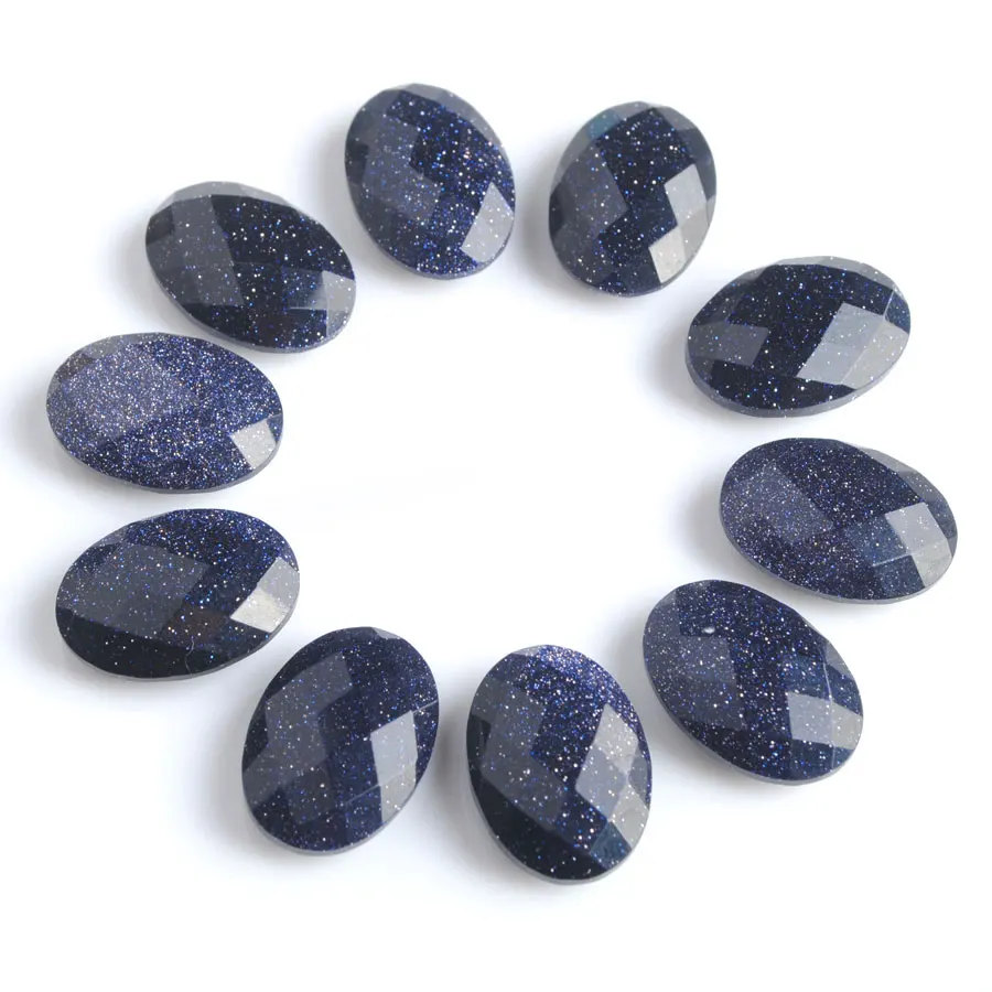 

WOJIAER Oval Bead Natural Stone Blue Sand Facted 13x18x6 mm Cabochon Beads for Jewelry Ring Making Necklace DIY Z9033