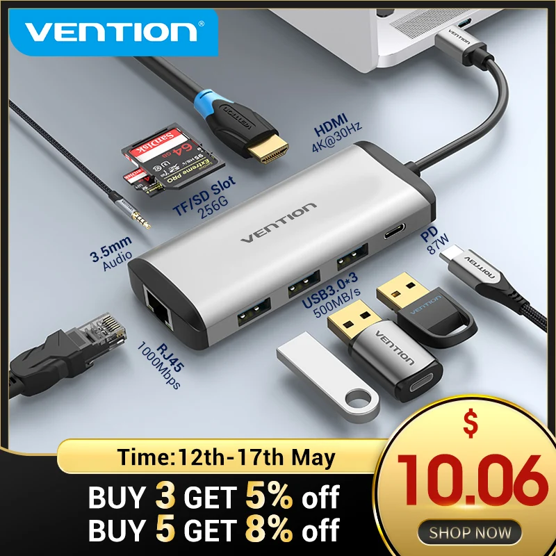 Acessórios tipo c Hub tipo c para Usb 4k para Macbook Vention Doca Estação Hdmi Rj45 Pro ar 3.1 Divisor Hub Usb c 3.0