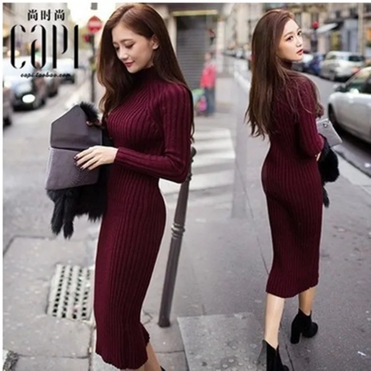 Корейский стиль длинный пуловер платье-свитер женская одежда одношаговое