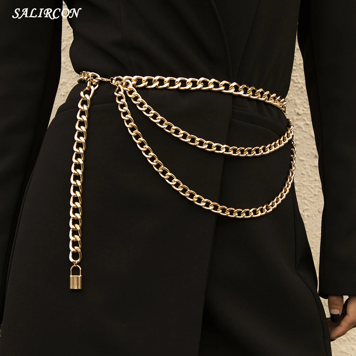 

Цепочка Salircon в стиле панк Женская, винтажная цепь с кулоном в виде замка, с многослойным алюминиевым замком, пикантное модное Ювелирное Укра...