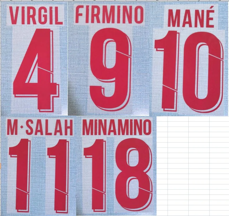2019 мкФ away виргил FIRMINO грива M.SALAH ALEXANDER-ARNOLD minamine nameset патч значок