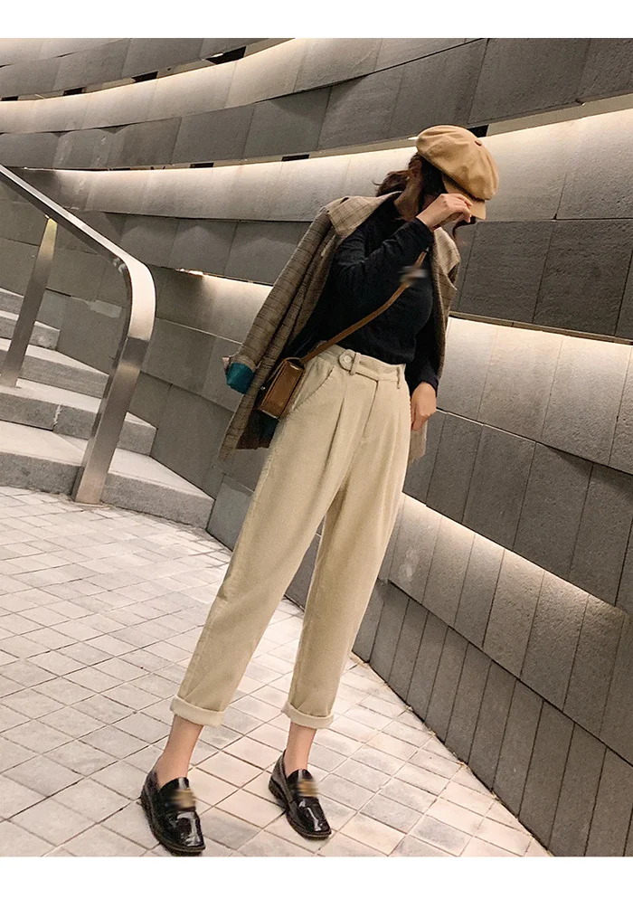 Winter Corduroy Pants Women Autumn High Waist Pockets Trousers Women Plus Size Streetwear Harem Pants Pantalon Femme