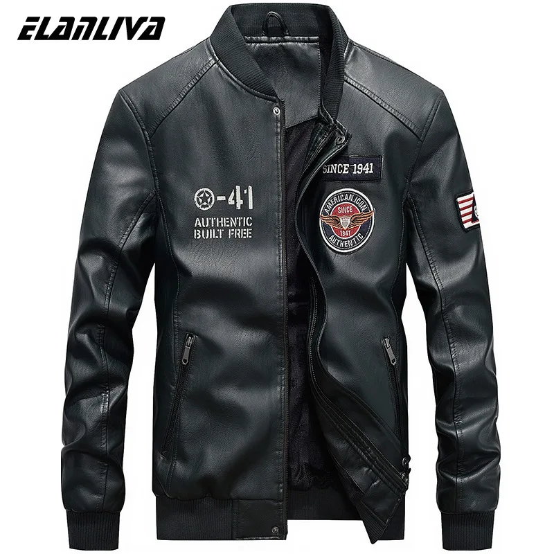 Кожаная мужская куртка бомбер бейсбольная байкерская из искусственной кожи
