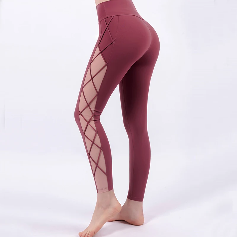 

XISHA Sports Leggings Women High Waist Fitness Workout Pants Grid Tummy Control Leggings Female Leggins Workout Running Tights