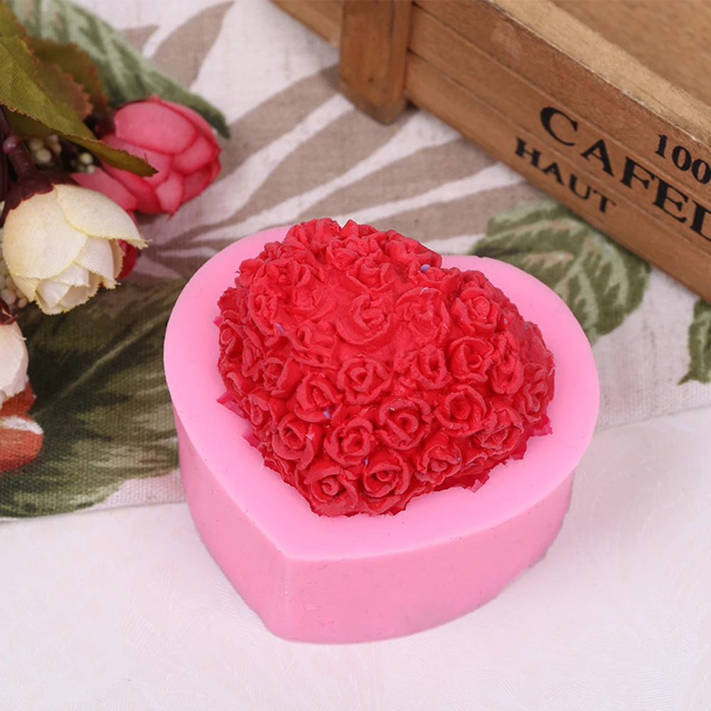 3D в форме сердца силиконовая форма Роза для изготовления мыла шоколадная пирога