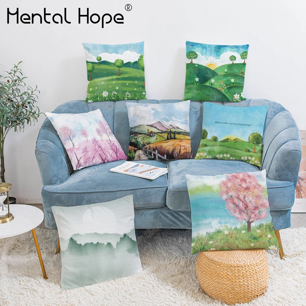 Tree Plant Print Plush Cushion Cover Natural Scenic Pattern Decorative Sofa Throw Pillow Home Decor Square Pillowcase | Дом и сад