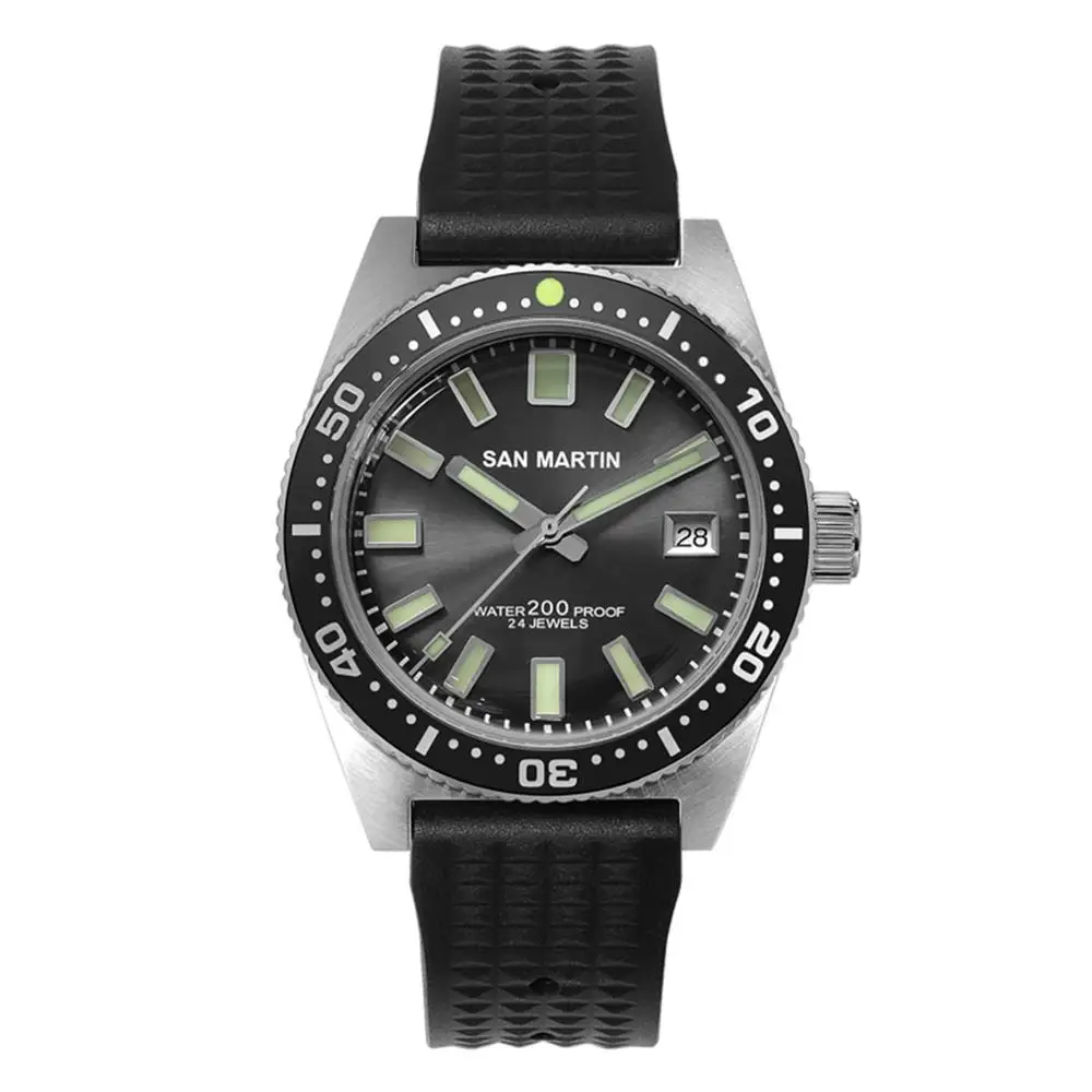 mineral glass Мужские автоматические часы San Martin 62MAS из нержавеющей стали, водонепроницаемые часы для дайвинга 200 м, 12 люминесцентных ободков, Relojes Hombre - Цвет: mineral glass