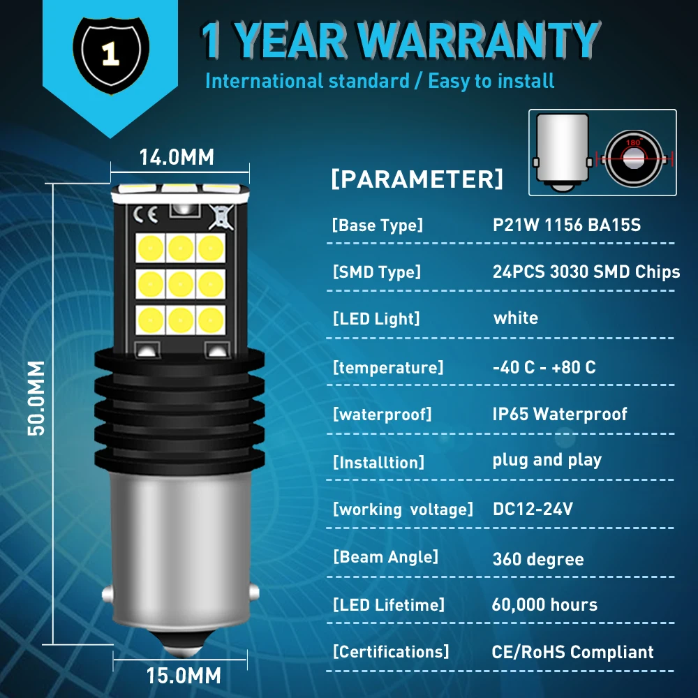2X 1156 BA15S P21W 24SMD светодиодный светильник для дневных ходовых огней световой сигнал