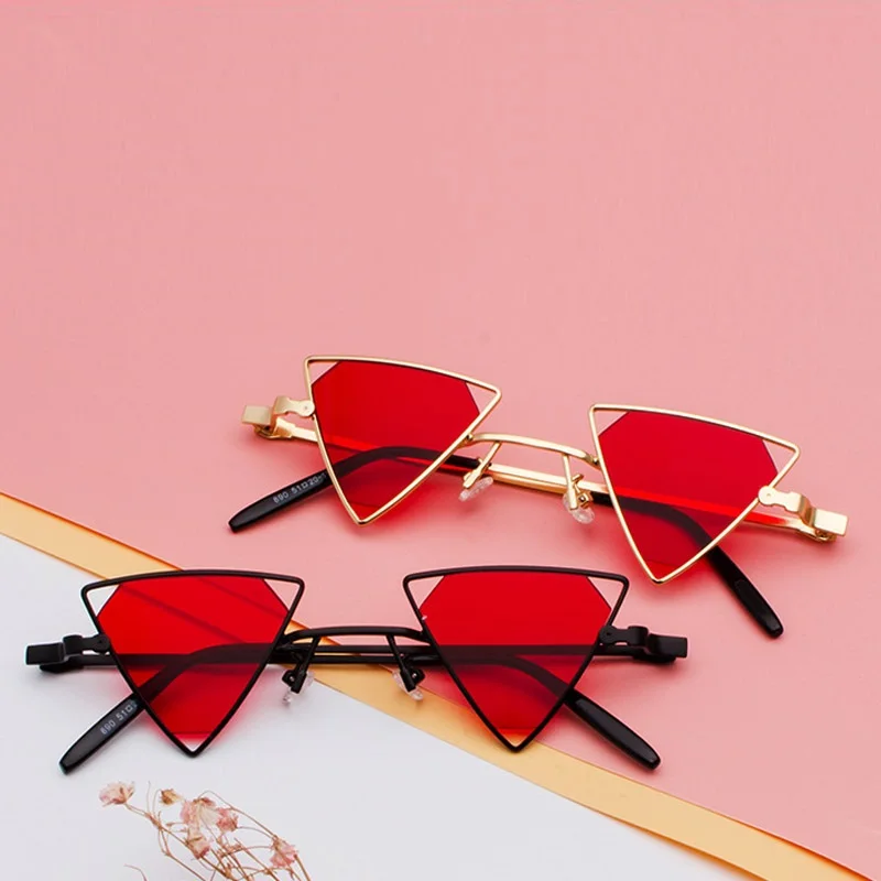

2019 Small Triangle Cat Eye Sunglasses Metal Frame Black Shades Brand Designer Punk Sun Glasses For Male Female Hollow Eyewear