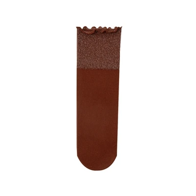 brick red Модные блестящие серебряные Кружевные Гофрированные женские носки, яркие блестящие носки, высокие эластичные осенние милые носки - Цвет: brick red