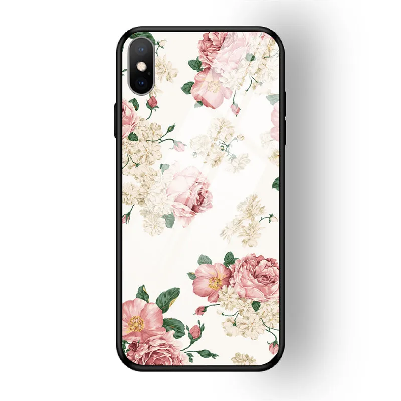 14 Чехол для телефона с цветочным рисунком для iPhone 7, 8, 6, 6S PLUS, XR, X, XS MAX, задняя крышка из закаленного стекла, чехол для iPhone 5 5S se, глянцевый противоударный чехол - Цвет: 14