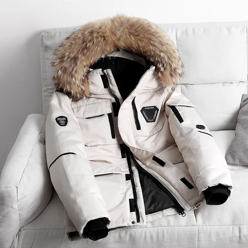 Winter New Men Solid Color Parkas White Duck Down Men's brand Collar Warm Thick Jacket Male Detachable Hat Casual Parka Coat