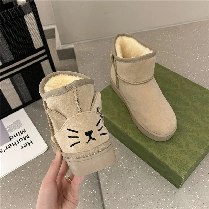 

Короткие зимние сапоги для снежной погоды, Симпатичные женские японские милые водонепроницаемые сапоги из хлопка и бархата, толстые ботиль...