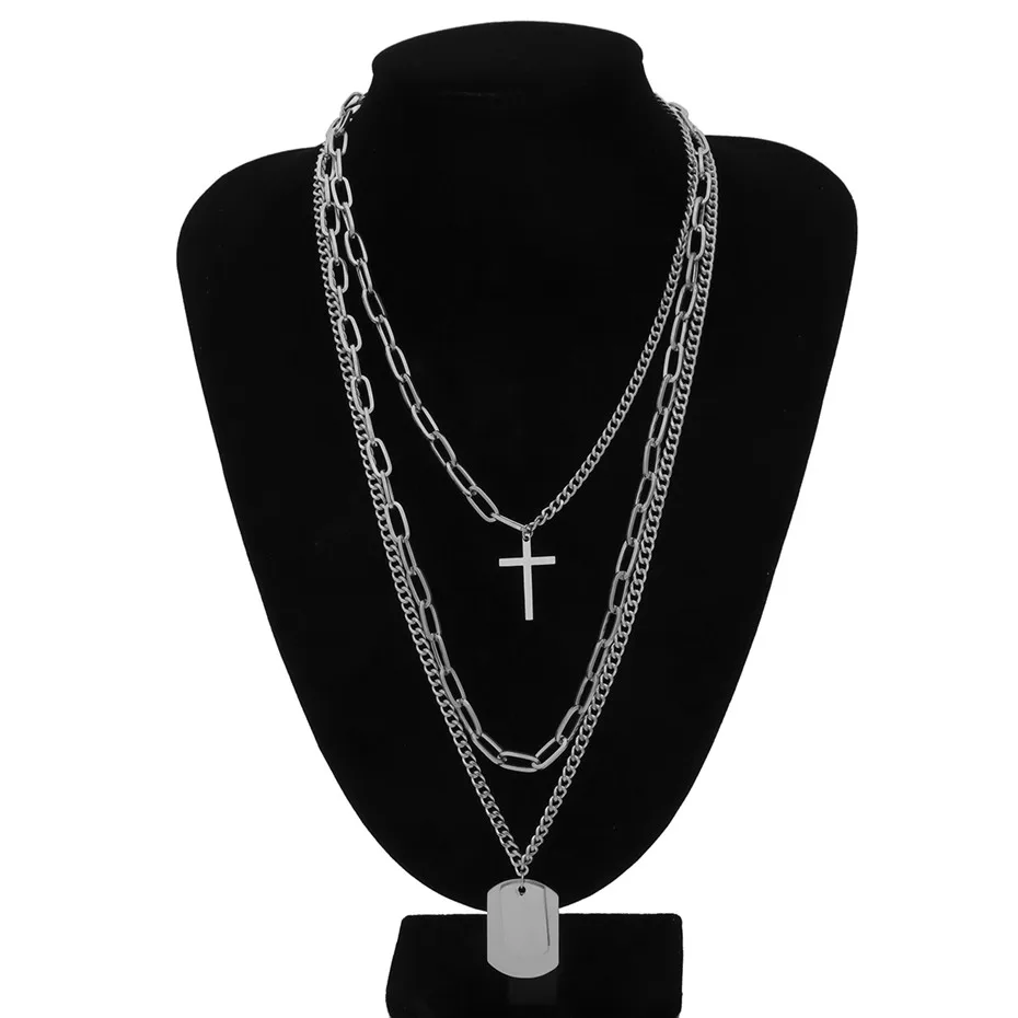 Silver Color Ingemark, панк, многослойный Крест, колье с подвеской, ожерелье для женщин, хип-хоп, с блестками, массивная цепочка, ожерелье, s, христианская пара, ювелирное изделие - Окраска металла: Silver Color