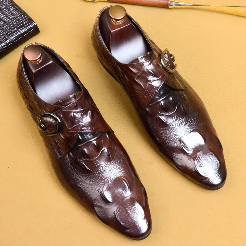 Туфли мужские классические из натуральной кожи брендовые с ремешком пряжкой