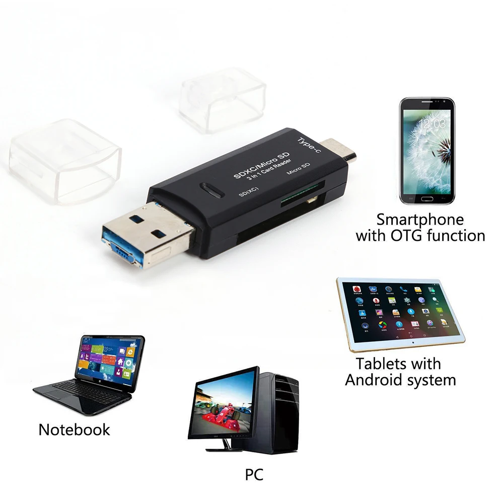 Устройство для чтения SD-карт 3 USB 0 в 1 OTG высокоскоростной кардридер Type-C TF/Mirco SD