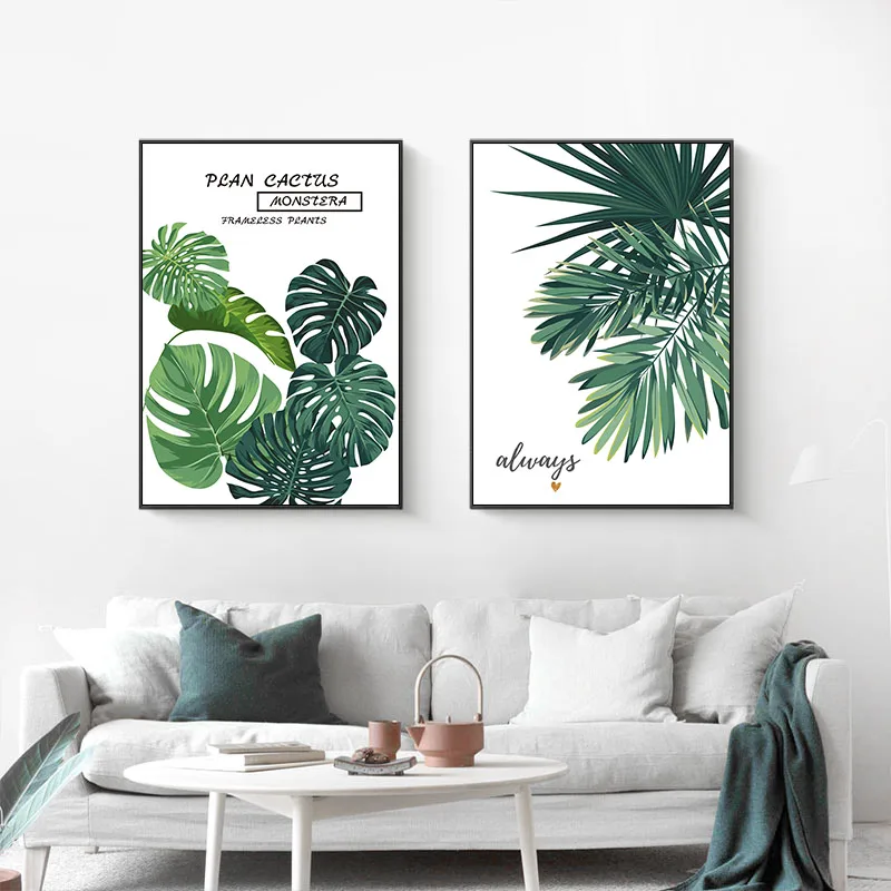 Постеры и принты с тропическим листом зелеными растениями скандинавский