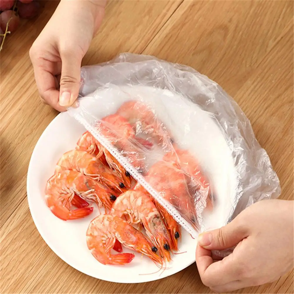 

100PCS Reusable Durable Food Storage Covers Elastic Keep Fresh Food Plastic Wrap Dish Plate Clings Film For Refrigerator Kitchen