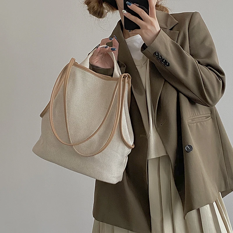 

Casual Woven Women Portable Bucket Shoulder Bag Large Capacity Ladies Shopping Bags Summer Fashion Girls Beach Tote Handbags