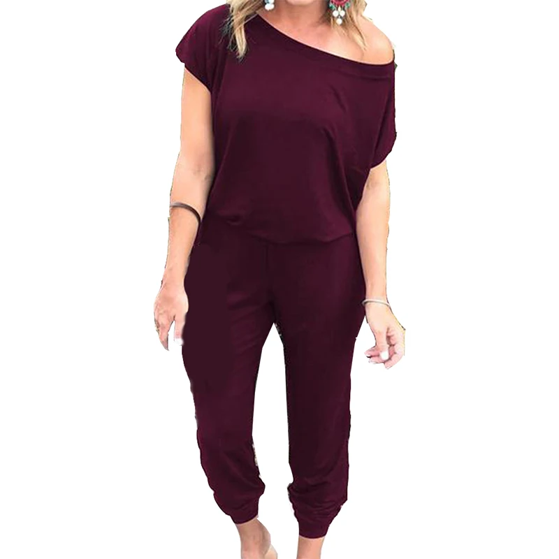 

Short Sleeve Office Work Overalls Rompers Solid Casual Off Shoulder Black Jumpsuits Summer Long Playsuits Women Jumpsuits GV191