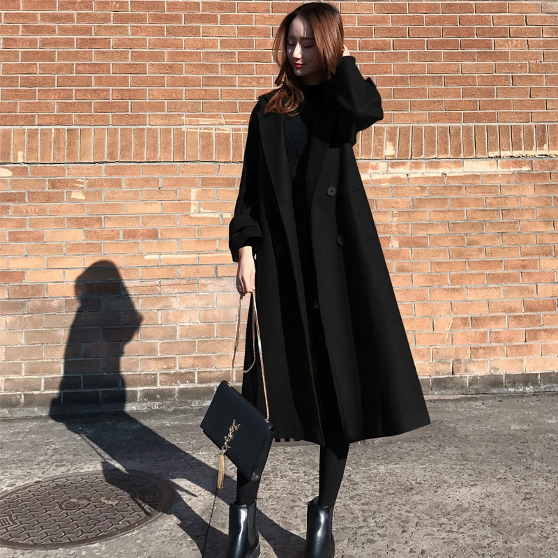 Пальто женское Шерстяное в стиле Харадзюку тренчкот Корейском пальто большого