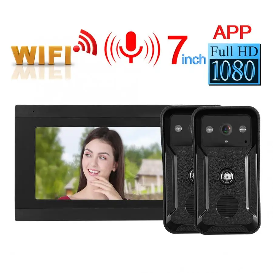 7-дюймовый TFT ЖК-экран 2 камеры + монитор ночного видения 1080P видеодомофон