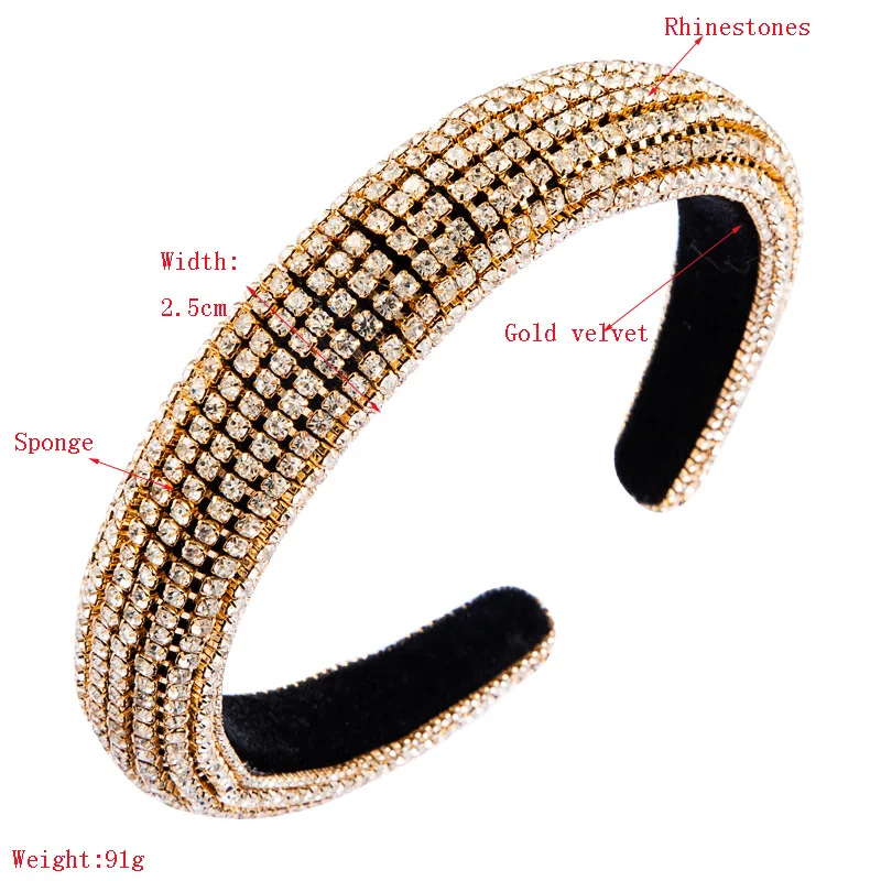 

Boho Gorgeous Baroque Headbands Luxury wedding black Crystal Hairbands For Women Rhinestone Tiara Bling Hair Accessories