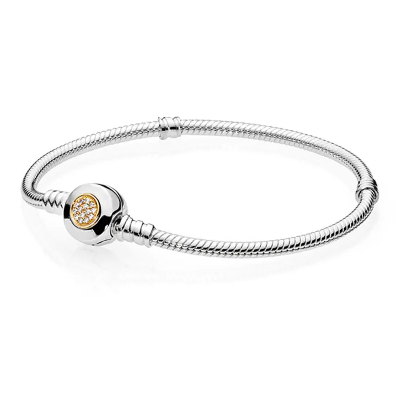 

DoDoFly New S925 Silver Color Classic Zircon Round Buckle Gold Silver Bracelet Fit Original Bead Charm Women Bracelet Jewelry