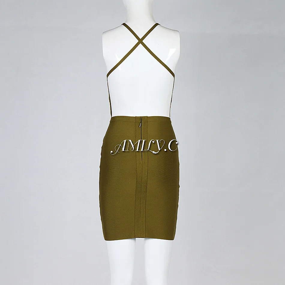 Женское Бандажное платье Amily.c Черное и зеленое облегающее с v-образным вырезом