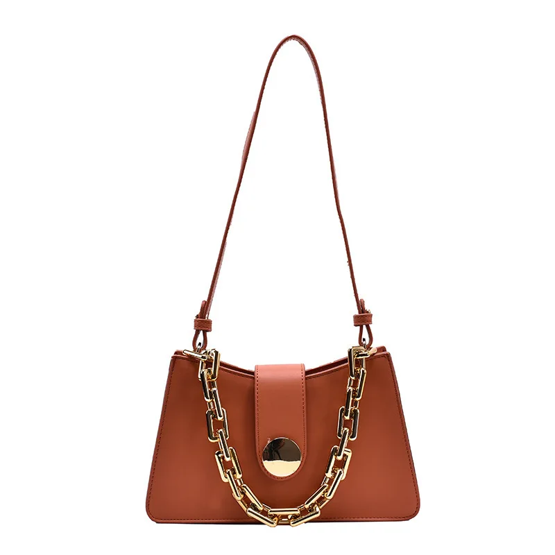 

2021 New Arrivals Women's Shoulder Bags For Female PU Leather Solid Color Buckles Design Big Chain Handle Fashion Underarm Bag