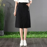 autumn knee length denim skirt korean preppy women black long jeans skirt ladies high waist jeans skirts