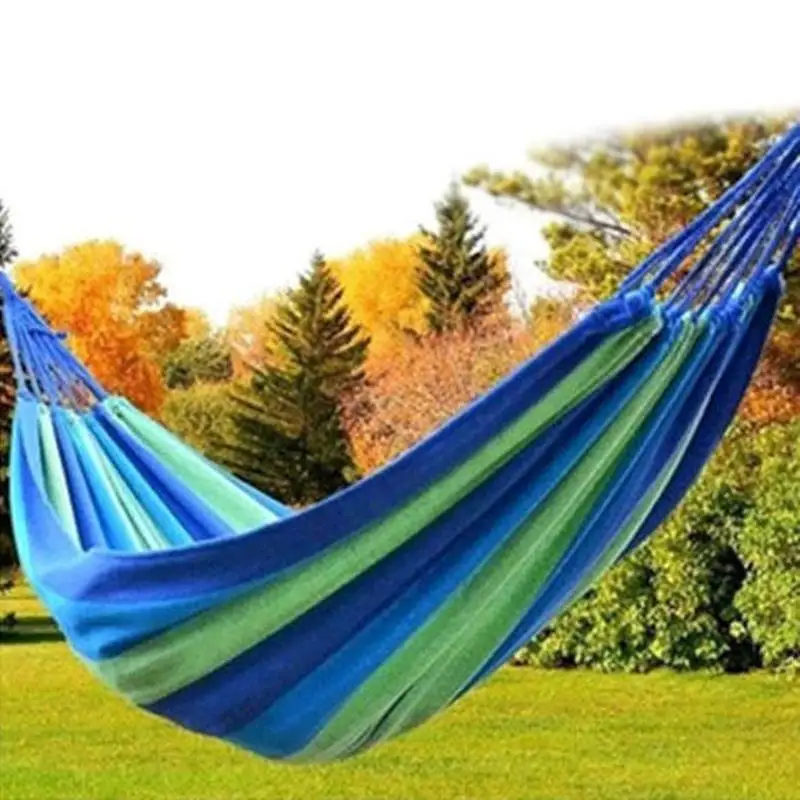 

2021 New Portable Hammock Outdoor Garden Hammock Hanging Bed for Home Travel Camping Hiking Swing Canvas Stripe Hammock Red