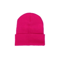 70 hot sell men women solid color warm woolen knitted cap fluorescent cuffed beanie hat