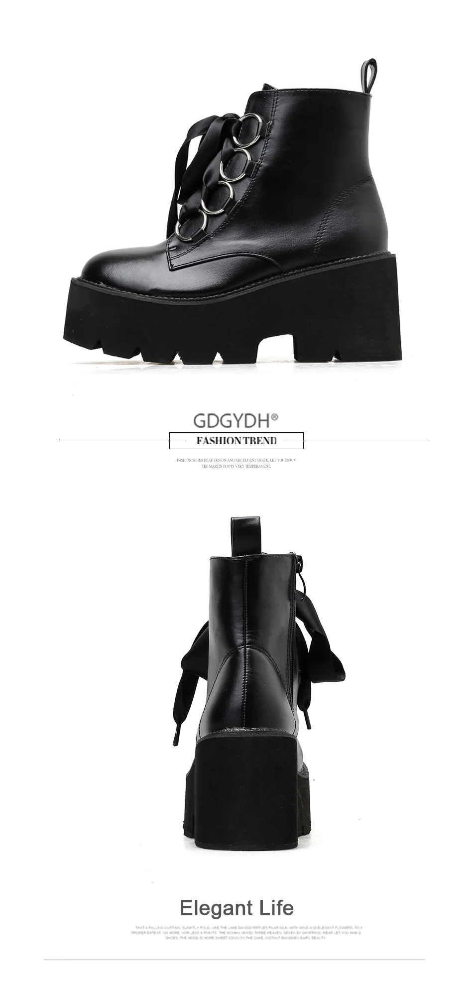 Gdgydh Autumn New Women Ankle Boots Round Toe Lace-up Platform Short Boots Female PU Soft Leather Black Boots Drop Shipping