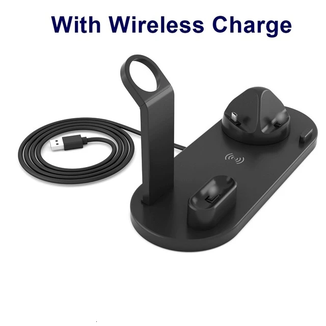 With Wireless Black Micro usb type-C зарядное устройство Подставка для samsung Xiaomi huawei держатель телефона Qi быстрая Беспроводная зарядная док-станция для Apple Watch 5 4 3 2 1 - Цвет: With Wireless Black