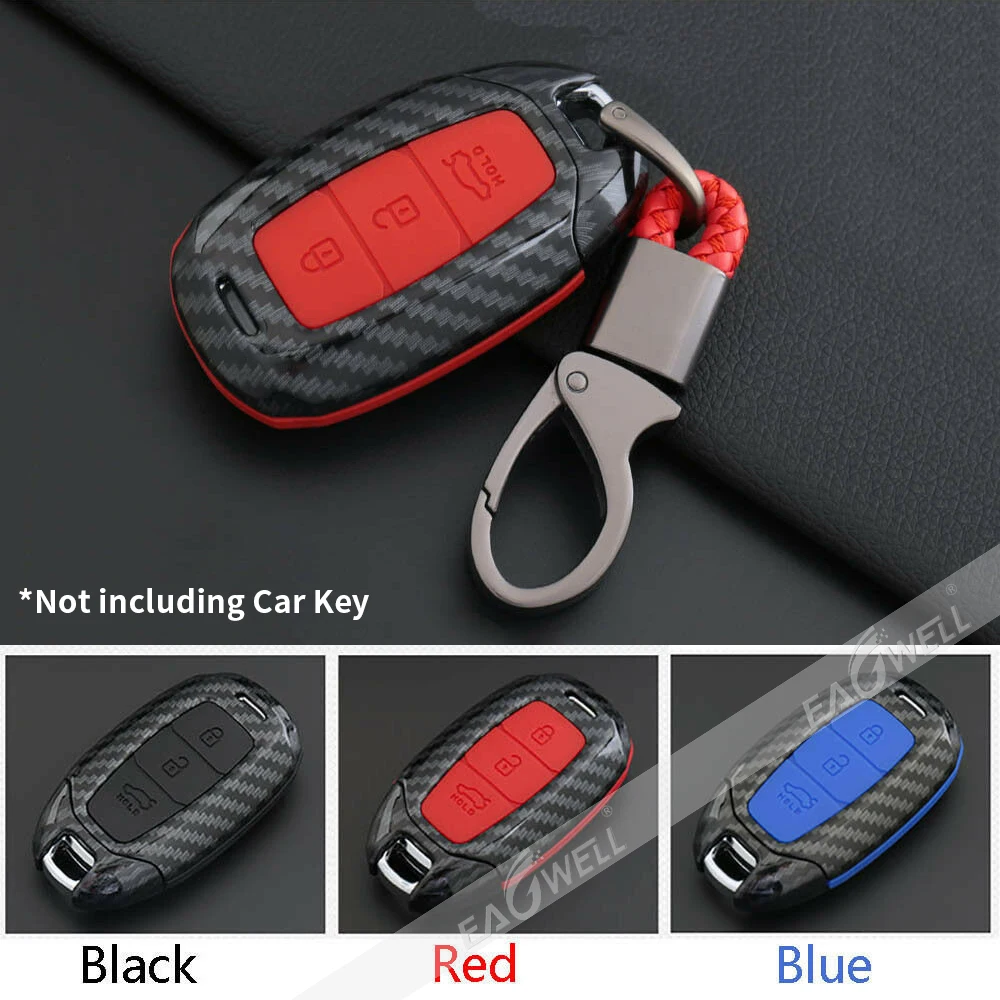 

Carbon fiber +Silicone Car Remote Key Holder Case Cover Fit For Hyundai Elantra i20 i30 IX25 IX35 3 Buttons Black/Blue/Red