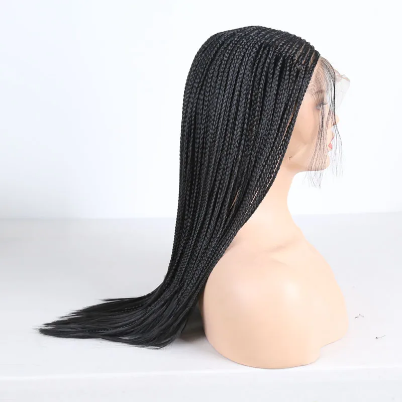 RONGDUOYI 13x6 Middle Part Braided Synthetic Lace Front Wigs for Women Black Heat Resistant Fiber Hair Braids Wig with Baby Hair